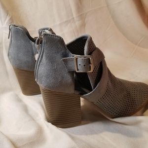 Faux Suede Bootie Block Heel Perforated Laser cut material